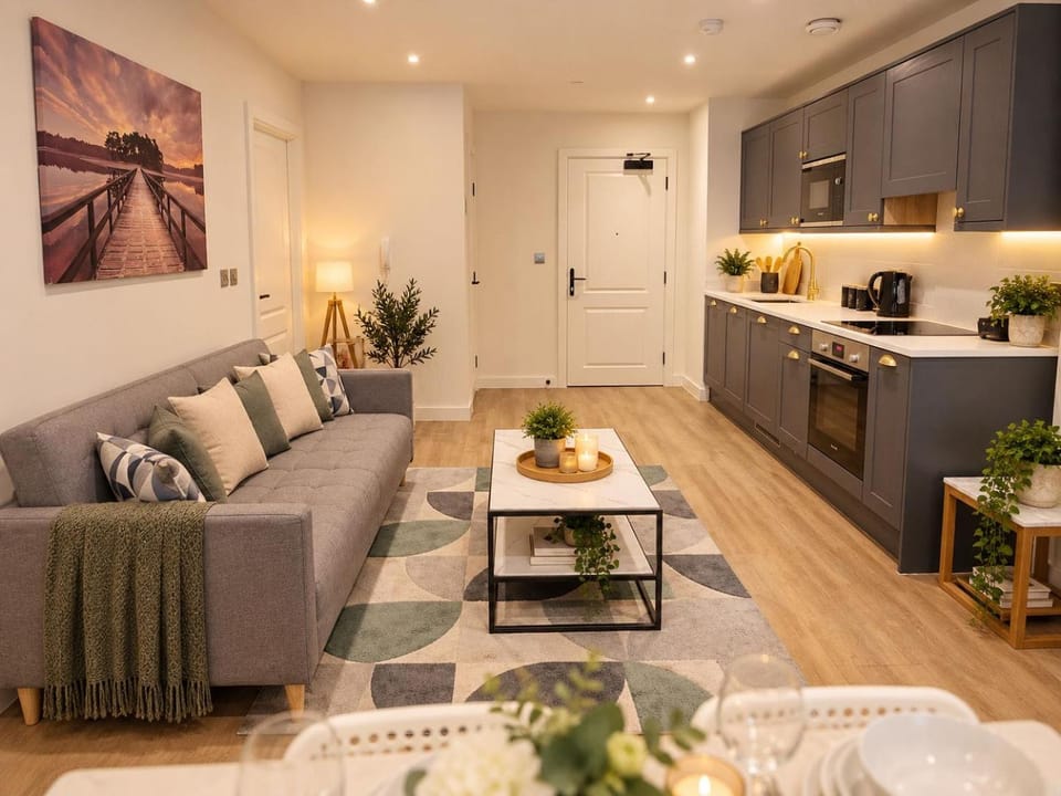 Kitchen or kitchenette, Living room, Seating area
