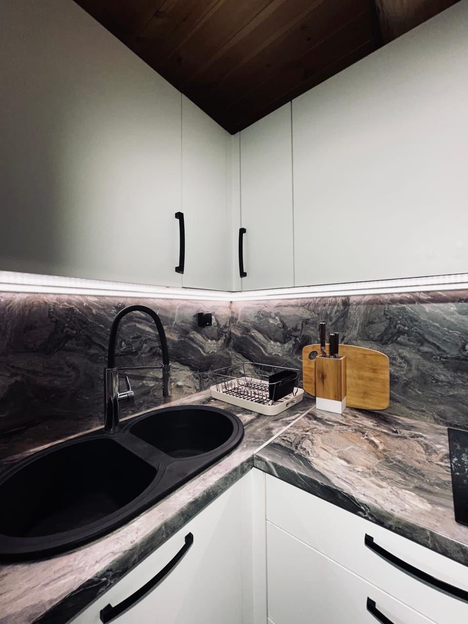 Kitchen or kitchenette, stove