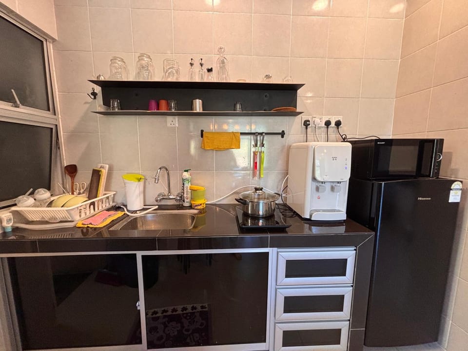 Kitchen or kitchenette, stove