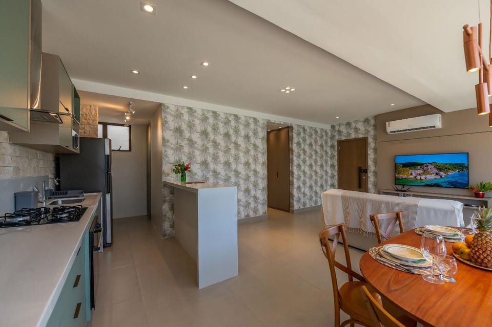 Kitchen or kitchenette, Living room, Dining area, stove