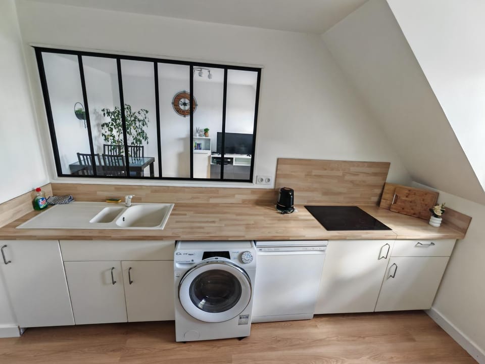 Kitchen or kitchenette, dishwasher, washing machine