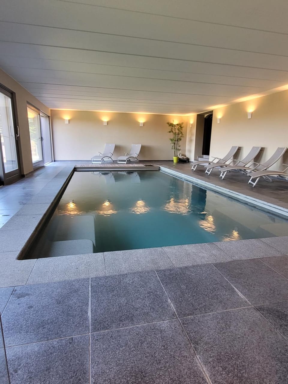 Swimming pool, sunbed