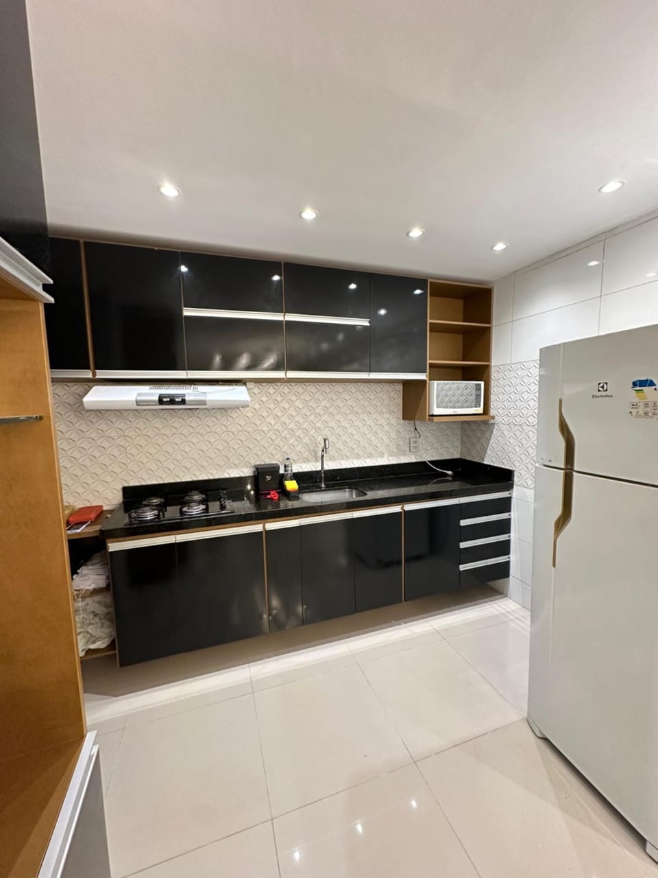 Kitchen or kitchenette, stove