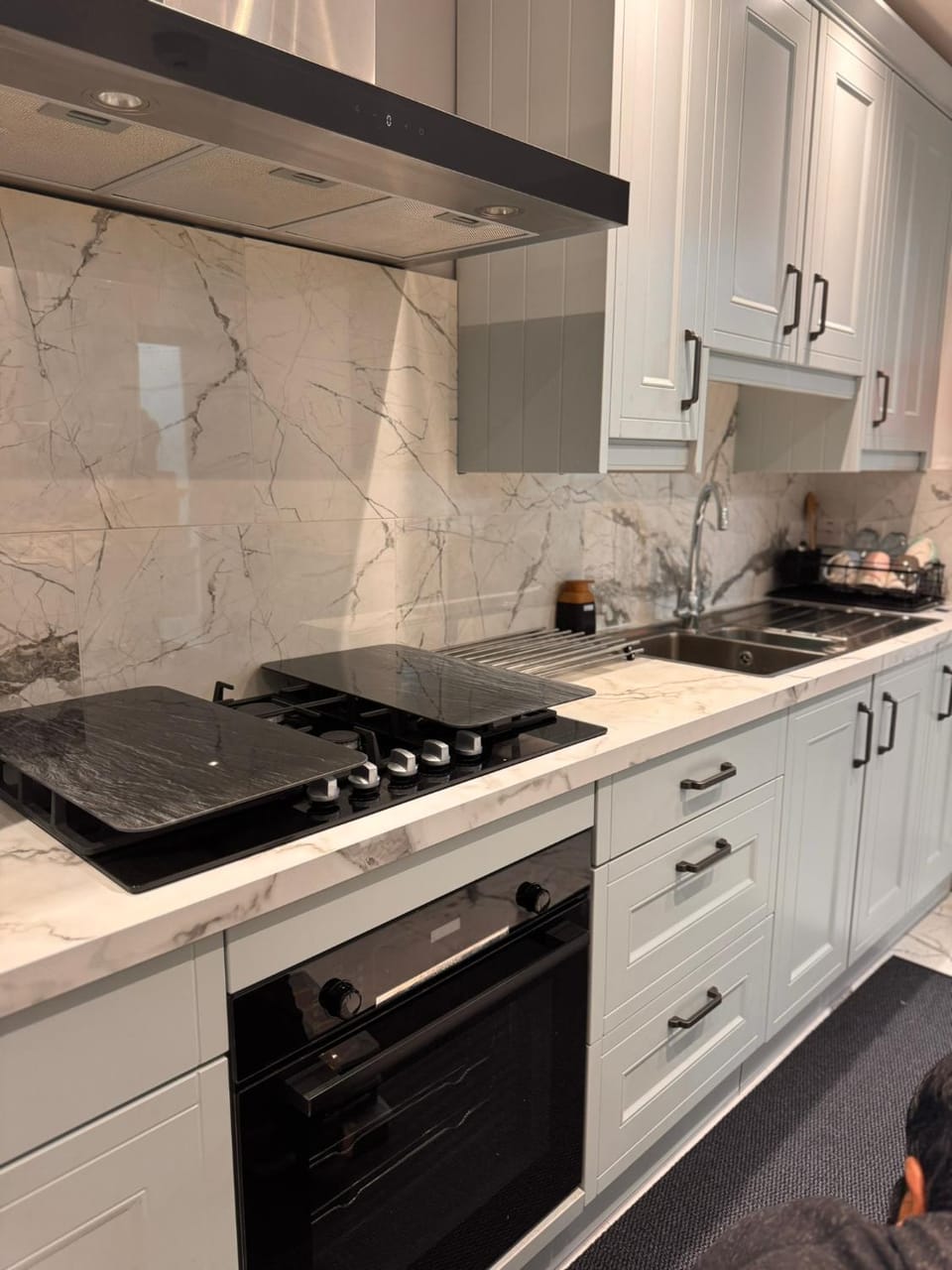 Kitchen or kitchenette, stove