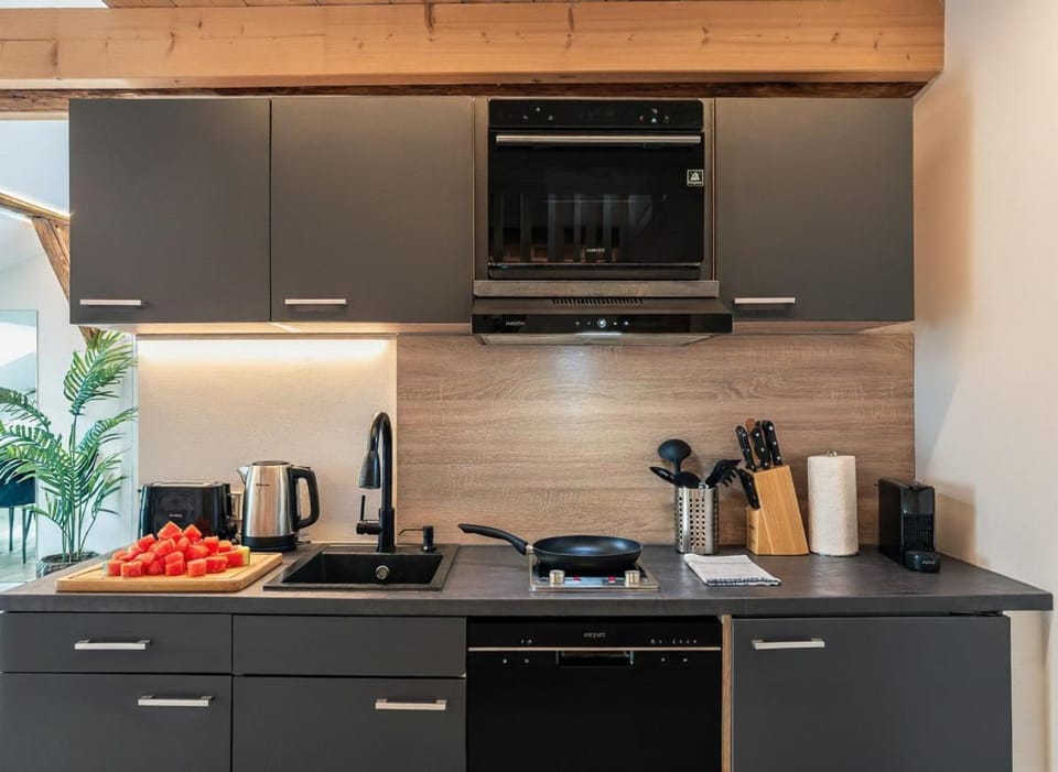 Kitchen or kitchenette, stove, kitchen