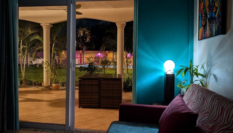 Patio, Night, Balcony/Terrace, Living room, Garden view