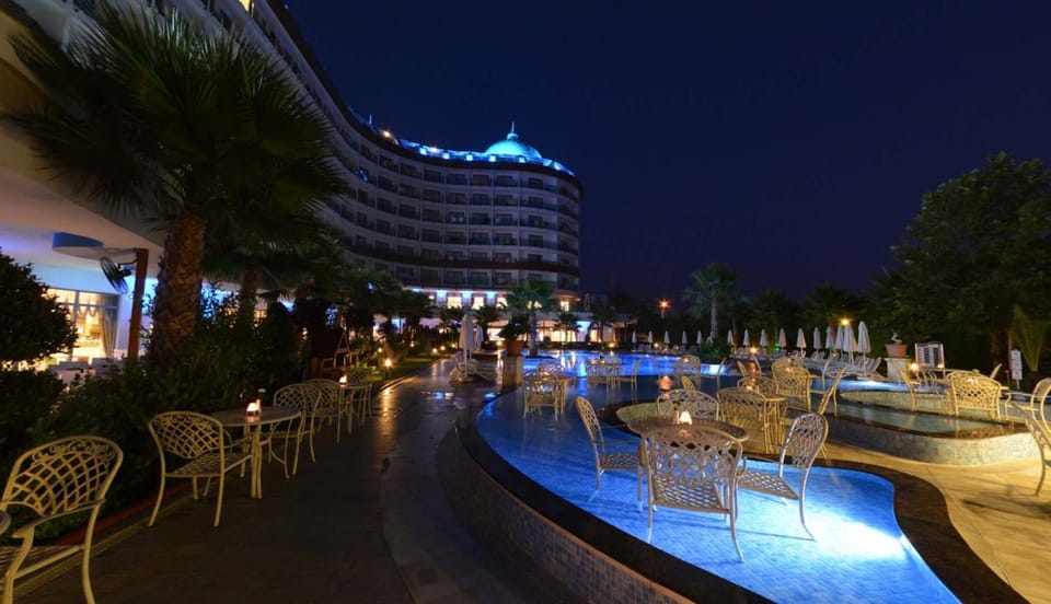 Property building, Night, Pool view, Swimming pool