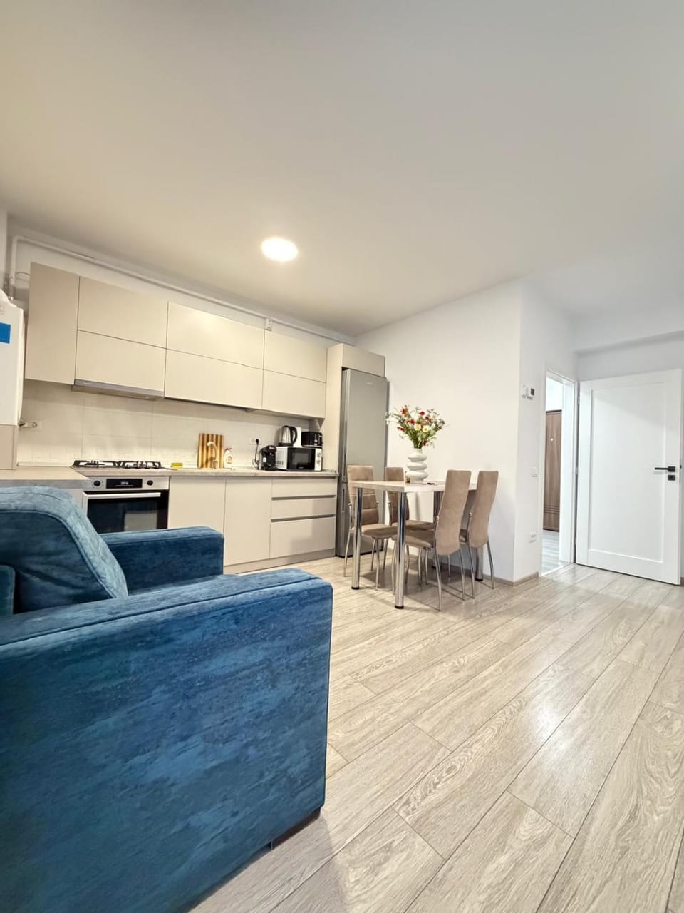 Kitchen or kitchenette, Living room, Seating area, Dining area, stove