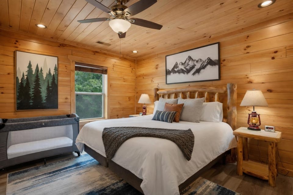 Bed, Natural landscape, View (from property/room), Bedroom, young children, cot