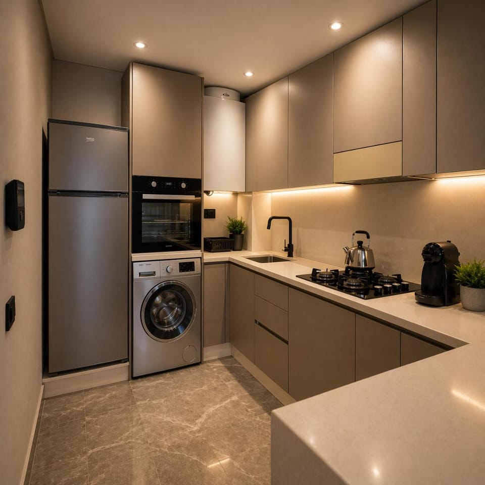 Coffee/tea facilities, Kitchen or kitchenette, oven, stove, washing machine