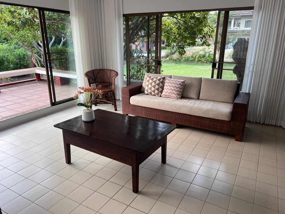 Living room, Seating area, Garden view