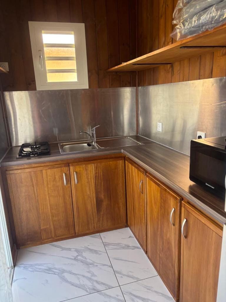 Kitchen or kitchenette, stove