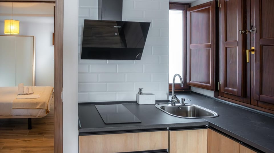 Kitchen or kitchenette, stove