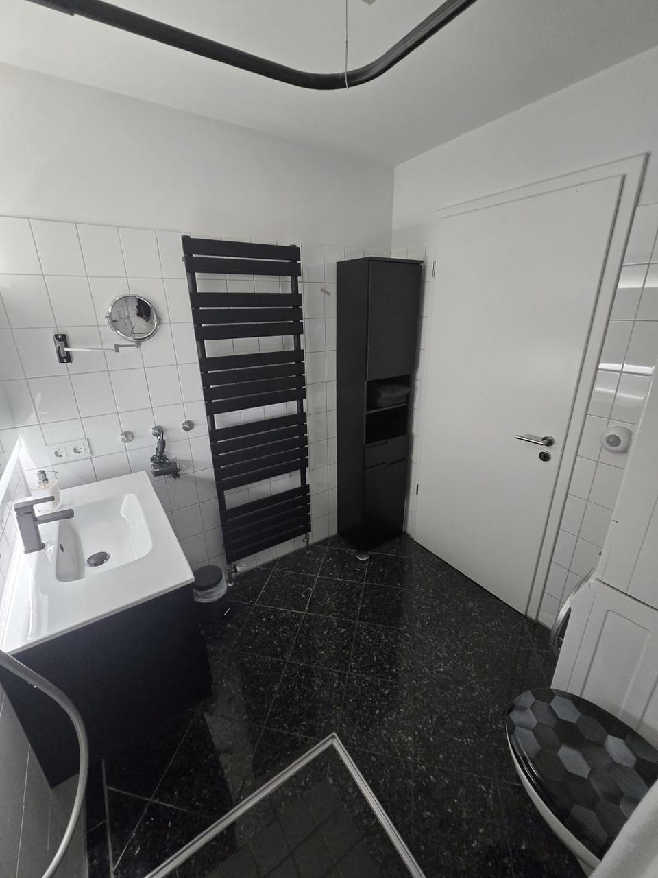 Shower, Toilet, Bathroom, hair dryier, washing machine, dryer