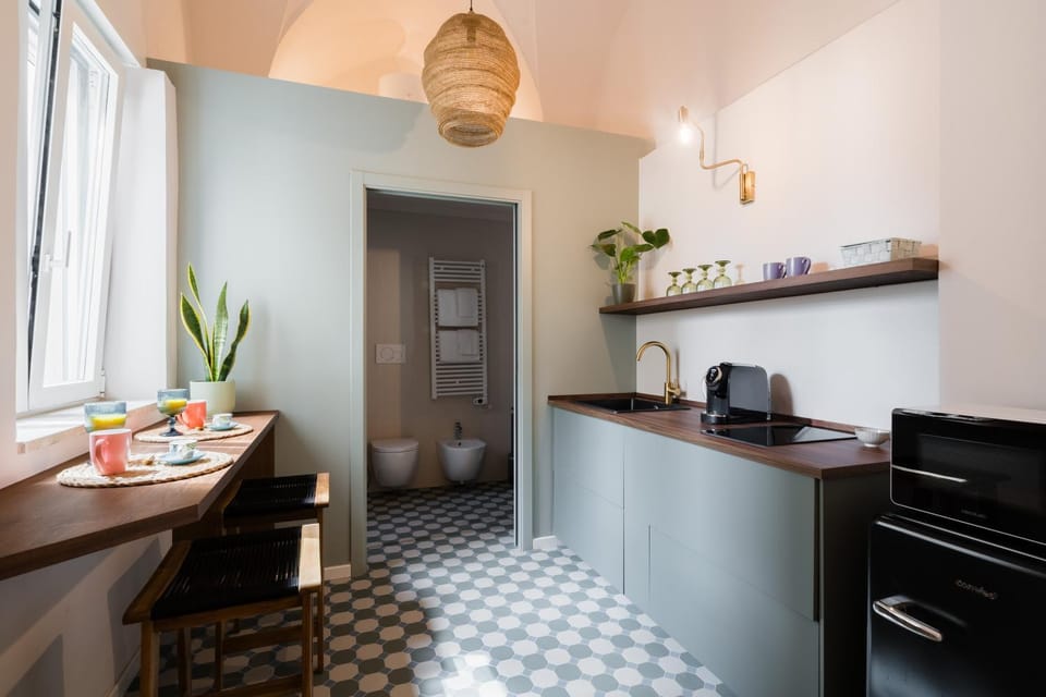 Kitchen or kitchenette, stove