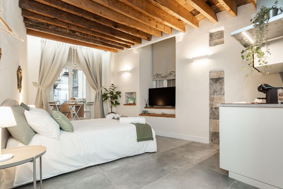 Bed, TV and multimedia, Kitchen or kitchenette, Photo of the whole room, Seating area, Bedroom