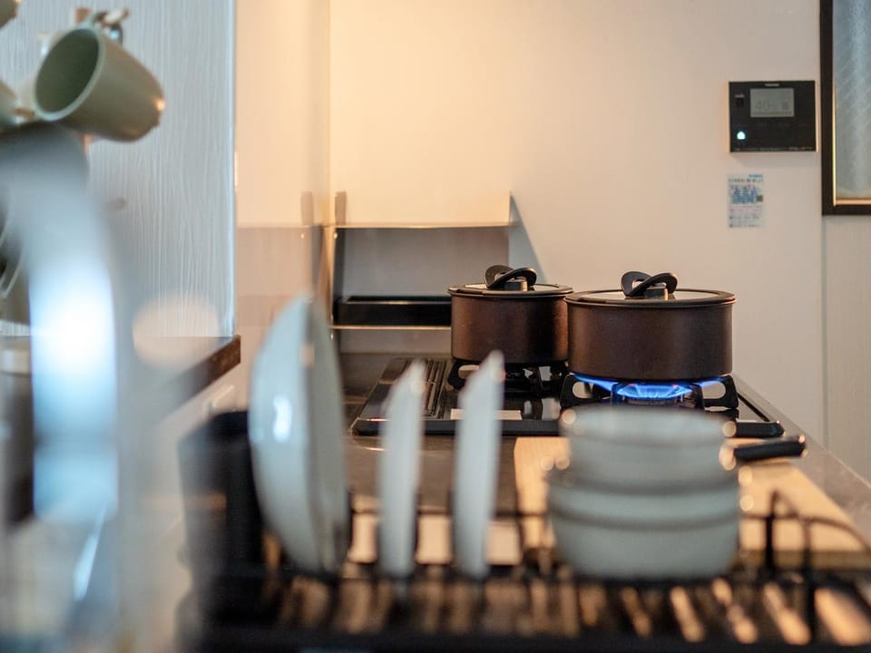Kitchen or kitchenette, stove