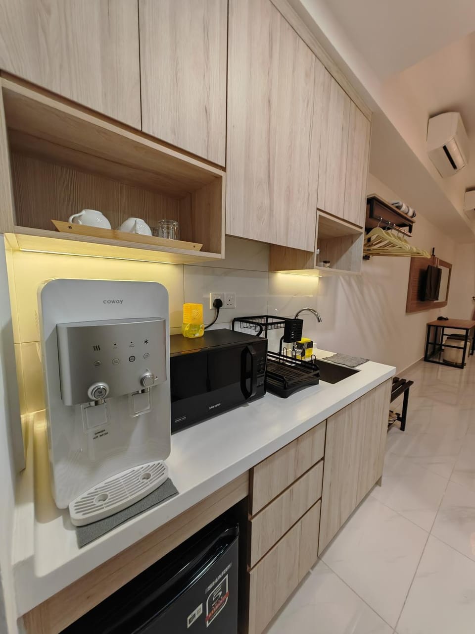 Kitchen or kitchenette, microwave