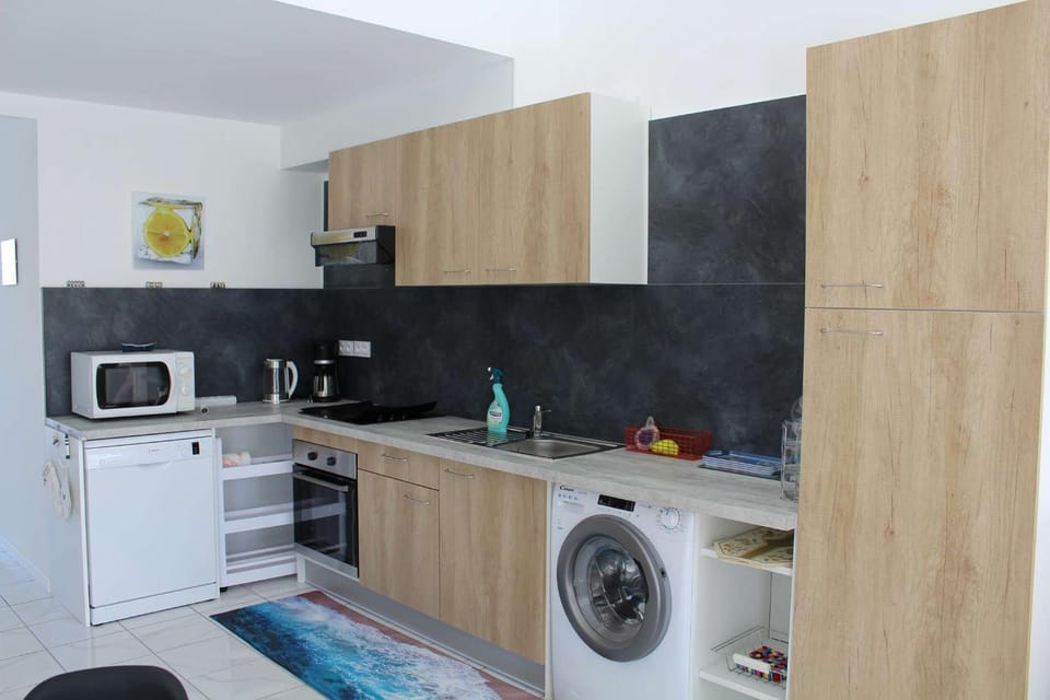 Kitchen or kitchenette, dishwasher, oven, washing machine