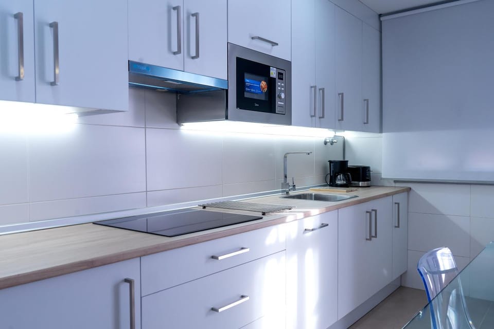 Kitchen or kitchenette, dishwasher, stove, toaster