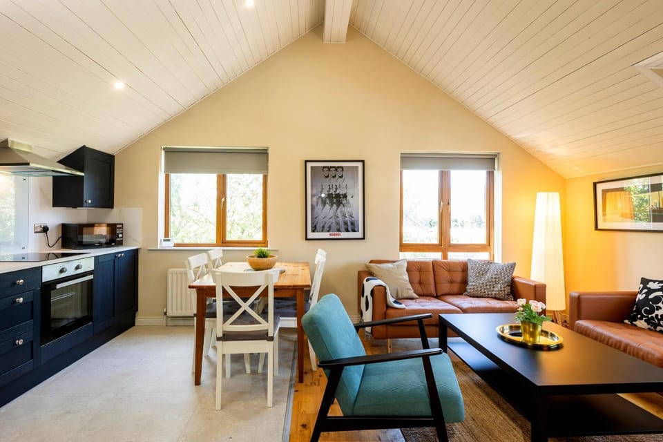Kitchen or kitchenette, Living room, Seating area, Dining area