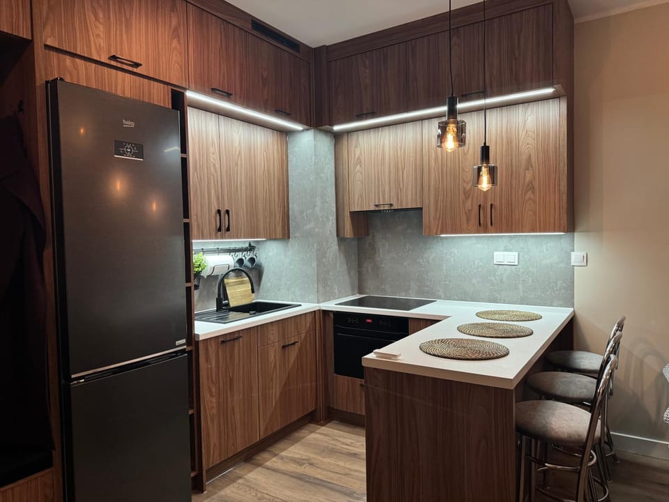 Kitchen or kitchenette, minibar, oven, stove