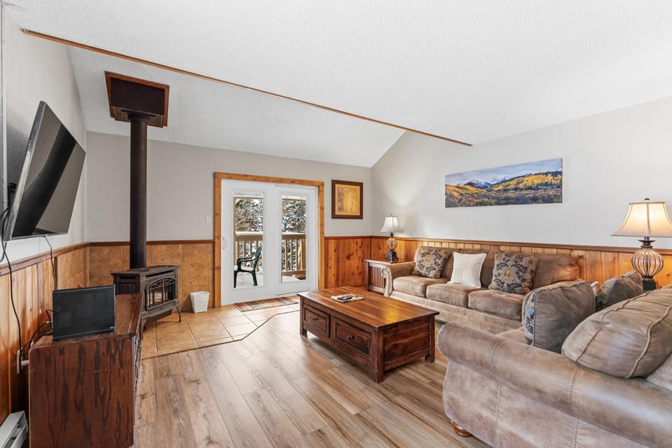 Bed, Day, TV and multimedia, Balcony/Terrace, Living room, fireplace, furniture