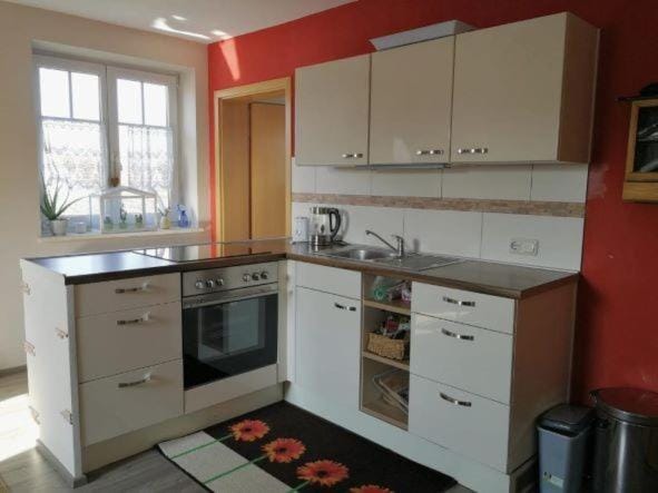 Kitchen or kitchenette, stove, toaster