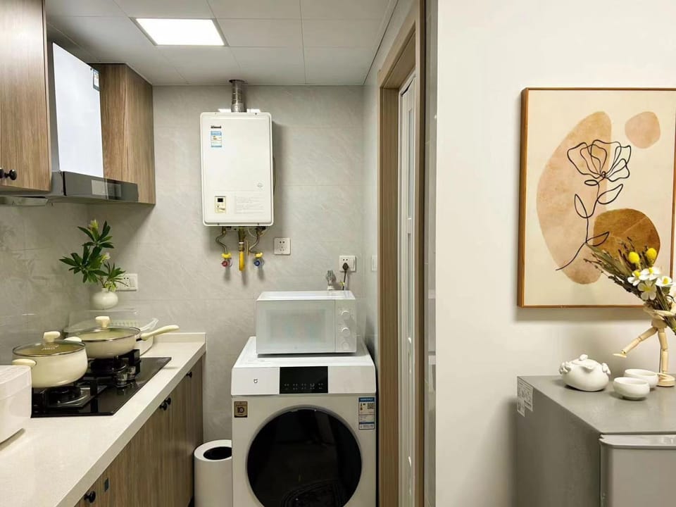 Kitchen or kitchenette, washing machine