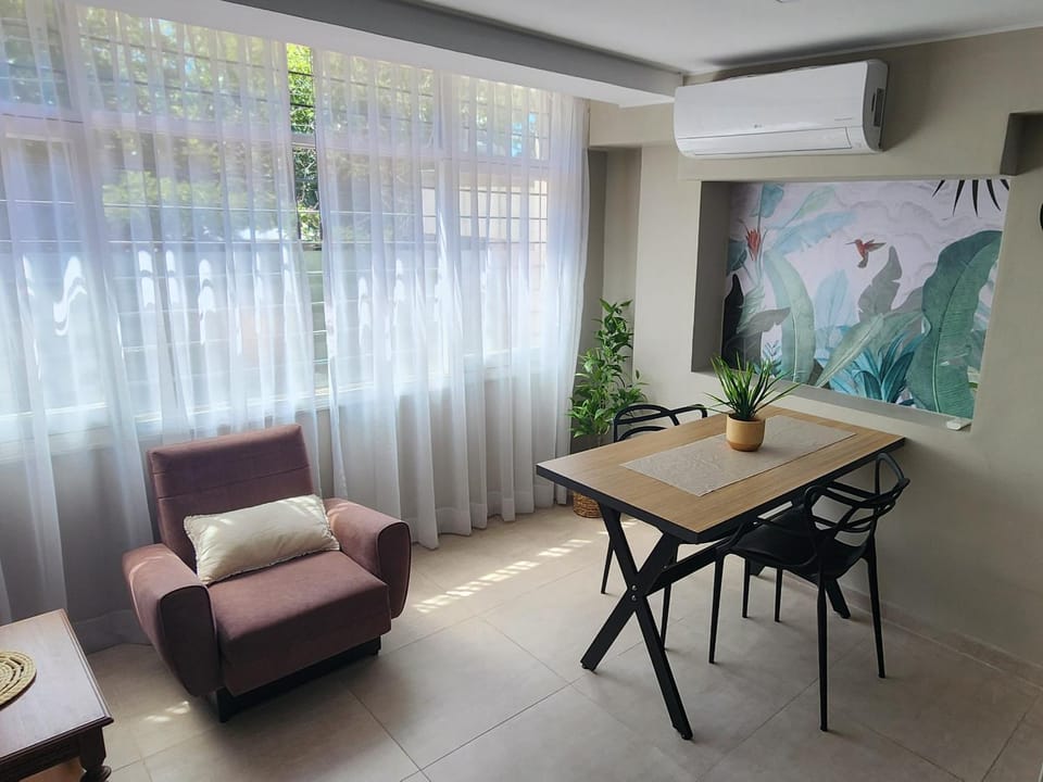 Living room, Seating area, Dining area, air conditioner