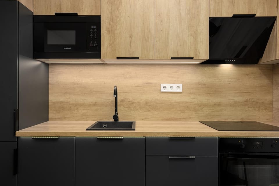 Kitchen or kitchenette, stove