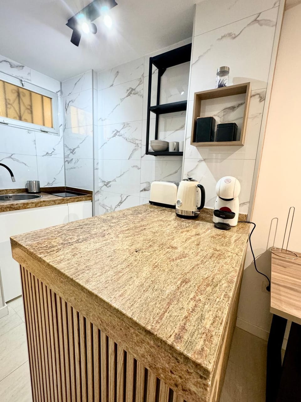 Kitchen or kitchenette, stove
