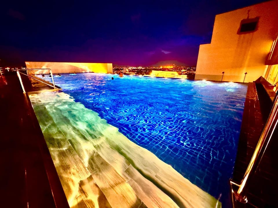 Night, Pool view, Swimming pool