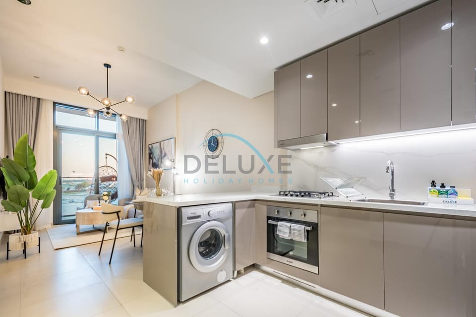 Kitchen or kitchenette, oven, stove, washing machine