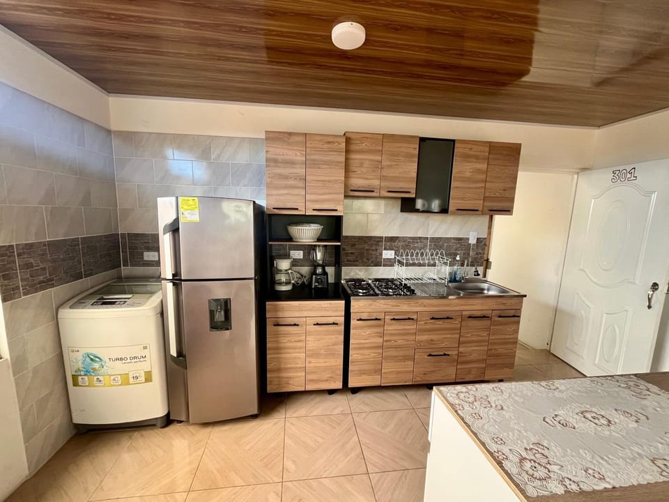 Kitchen or kitchenette, stove