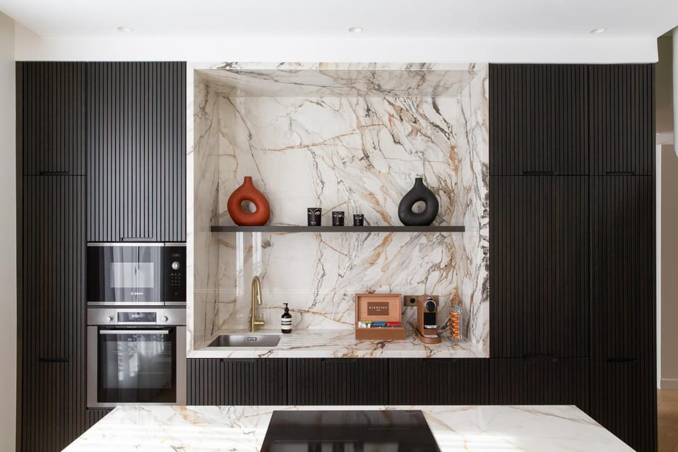 Kitchen or kitchenette, stove