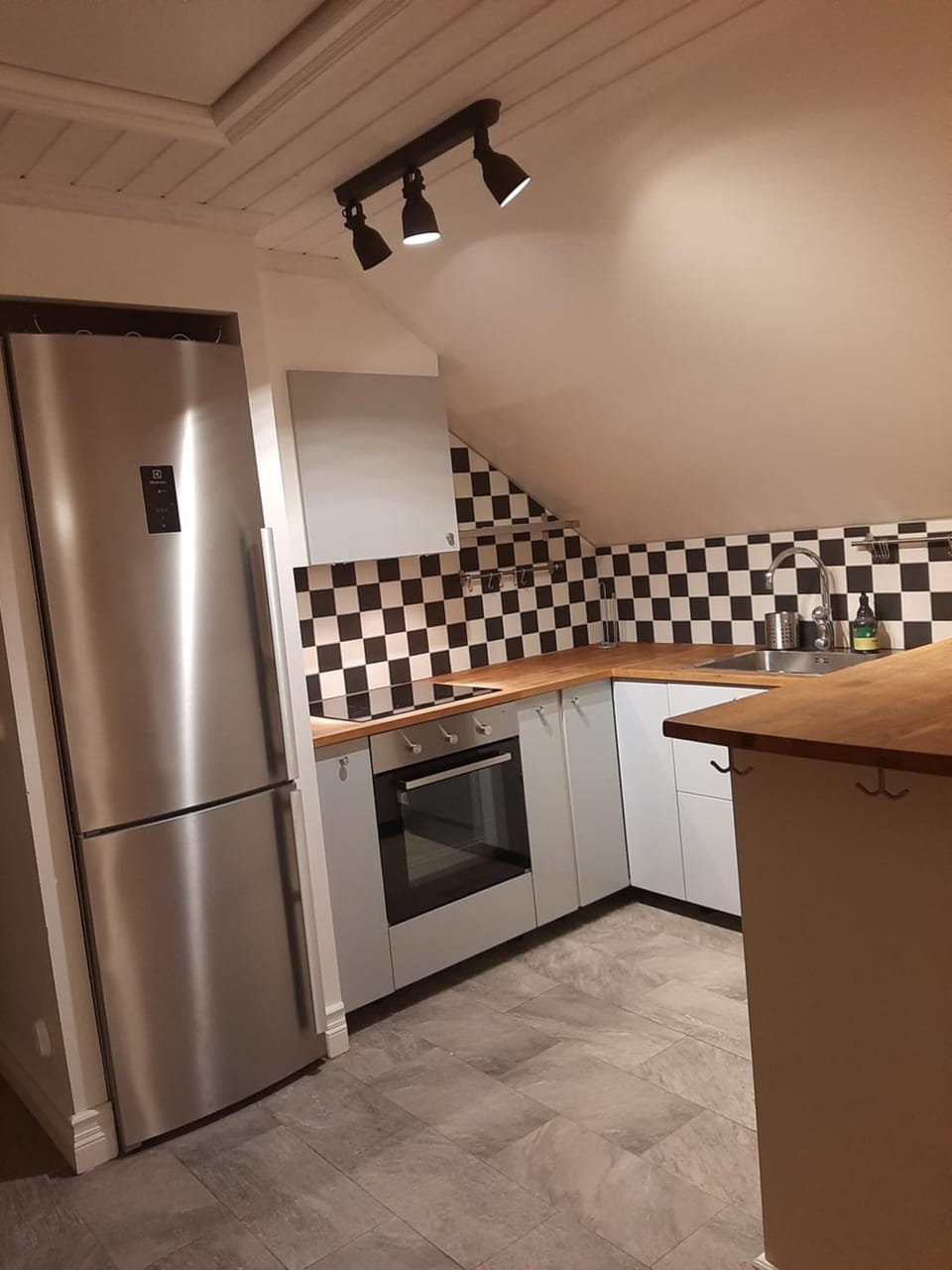Kitchen or kitchenette, dishwasher, oven, stove