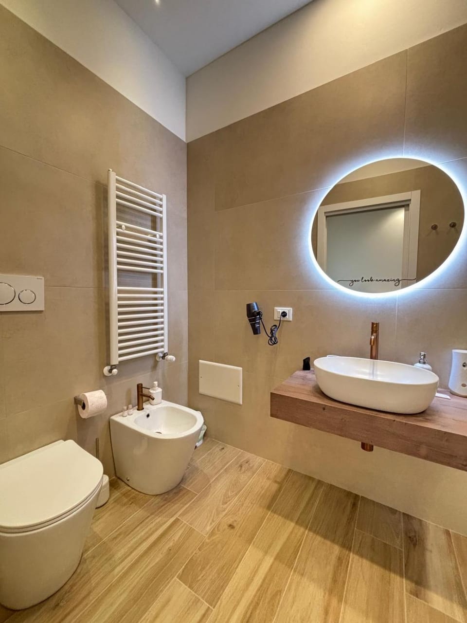 Shower, Toilet, Bathroom, bidet, hair dryier, towels