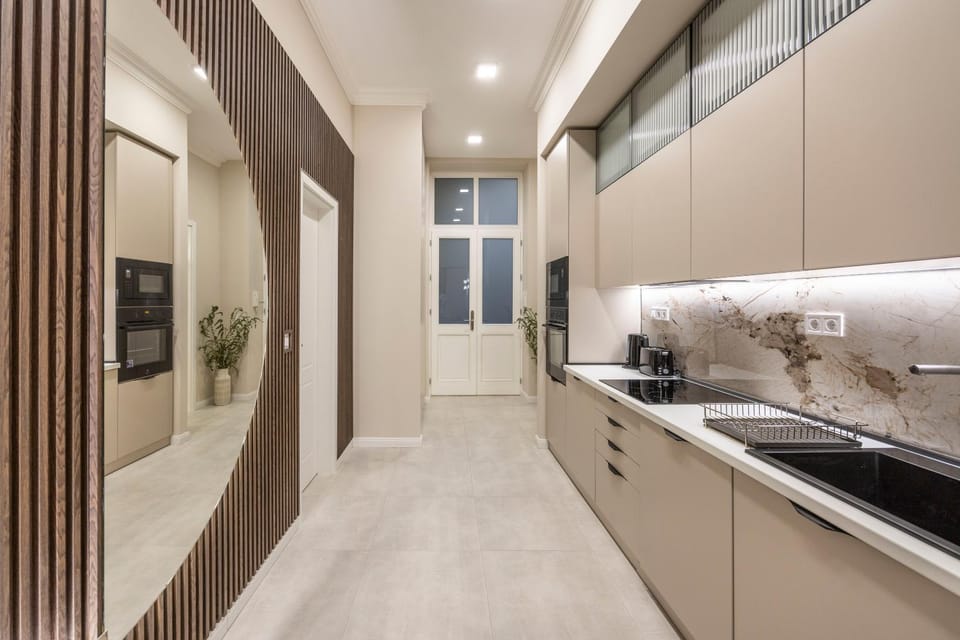 Kitchen or kitchenette, stove