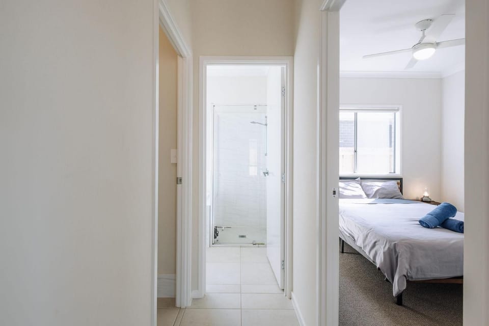 Shower, Bed, Bathroom, Bedroom
