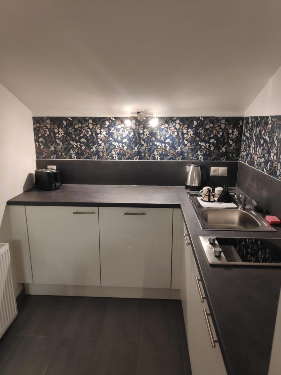 Kitchen or kitchenette, stove