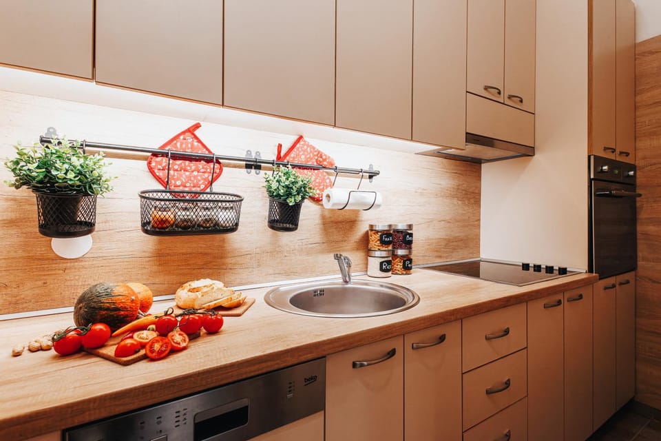 Kitchen or kitchenette, oven, stove