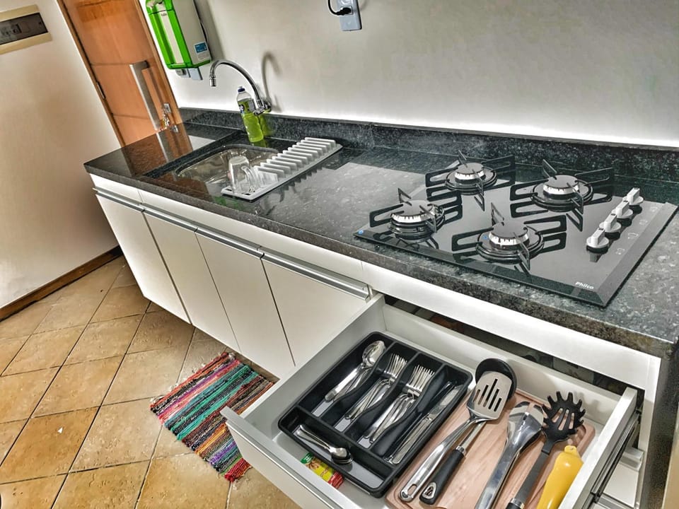 Kitchen or kitchenette, stove
