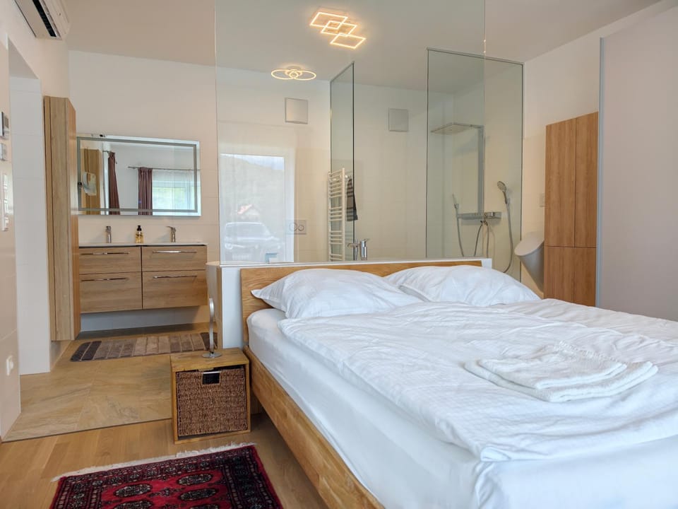 Shower, Bed, Bathroom, Photo of the whole room, Bedroom, Facility for disabled guests, furniture, internet, internet, towels, wardrobe, air conditioner, air conditioner