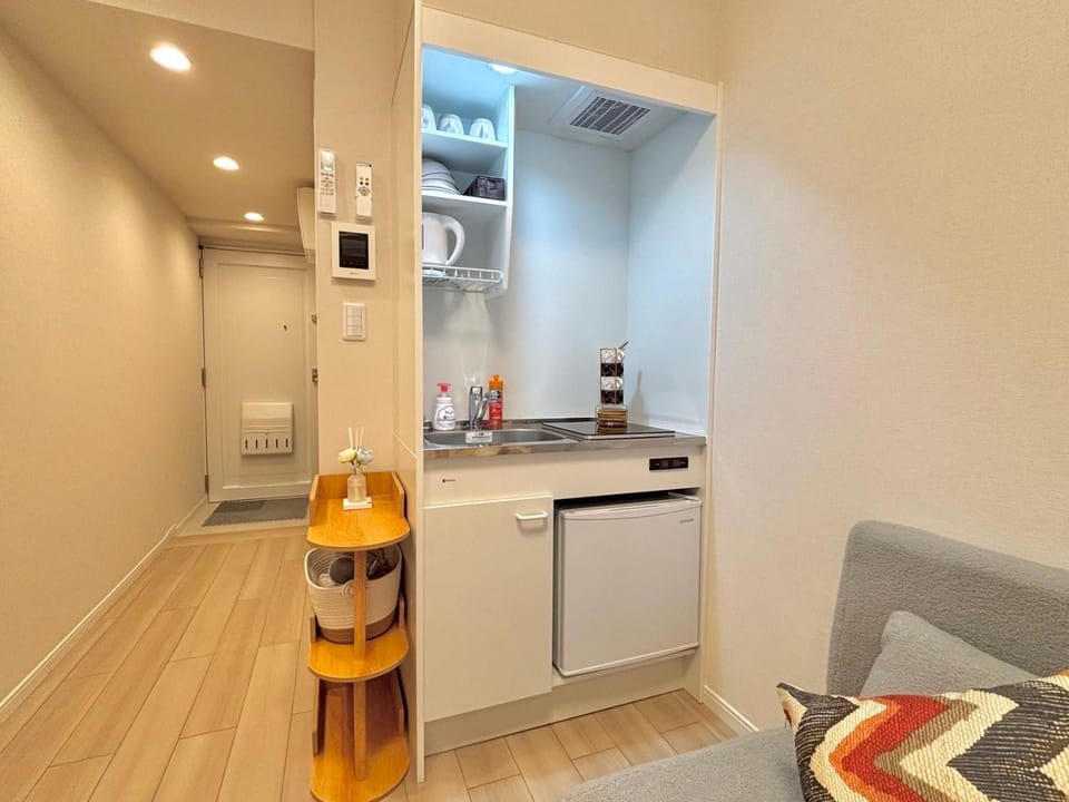 Kitchen or kitchenette, stove