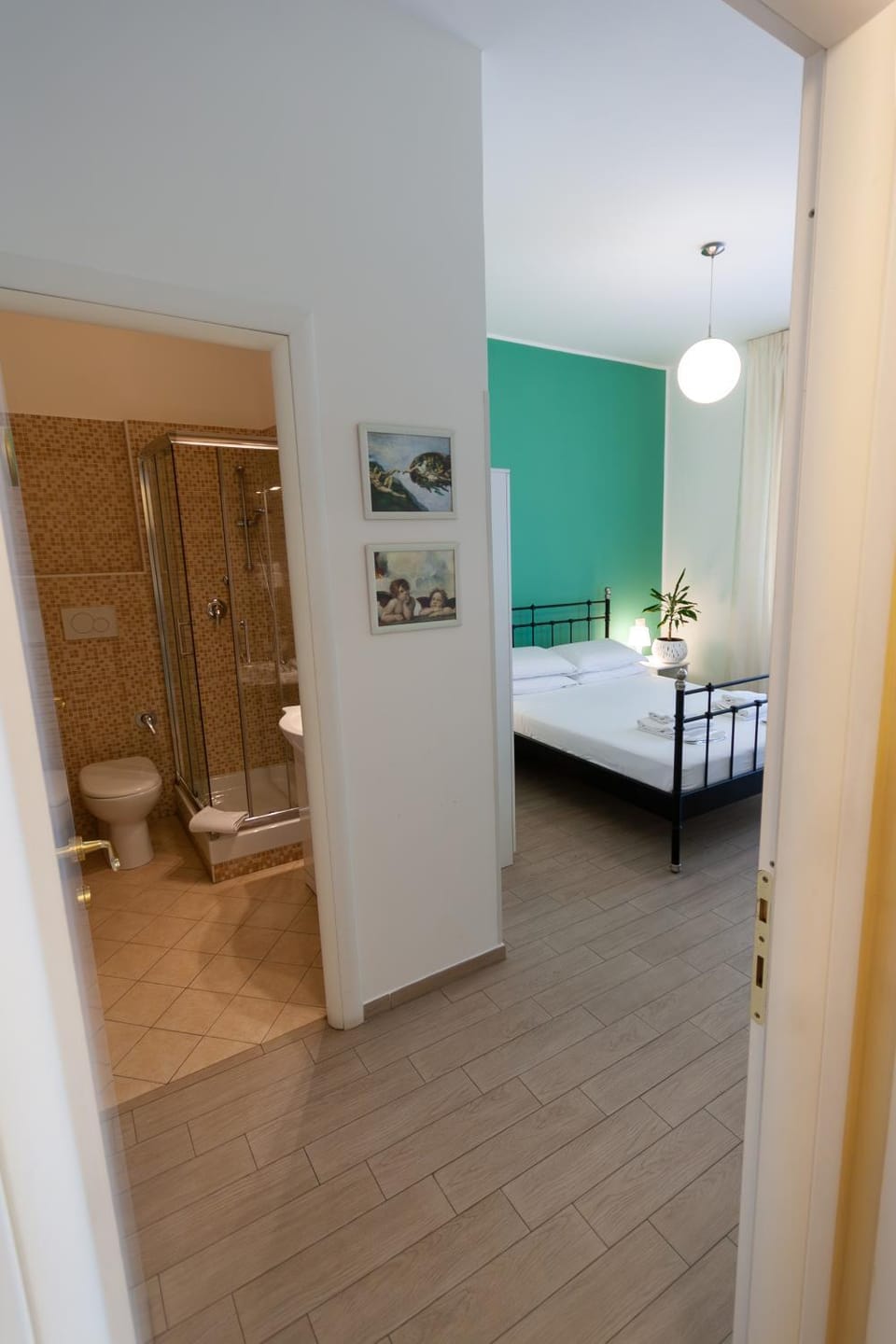 Shower, Toilet, Bed, Bathroom, Photo of the whole room, Bedroom