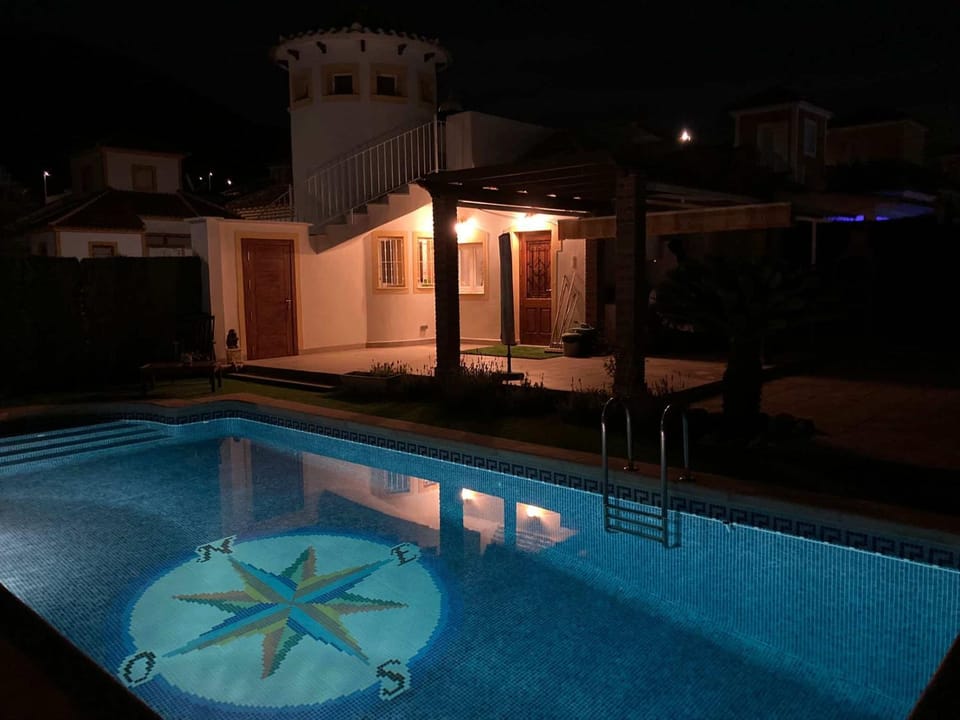 Property building, Night, Pool view, Swimming pool