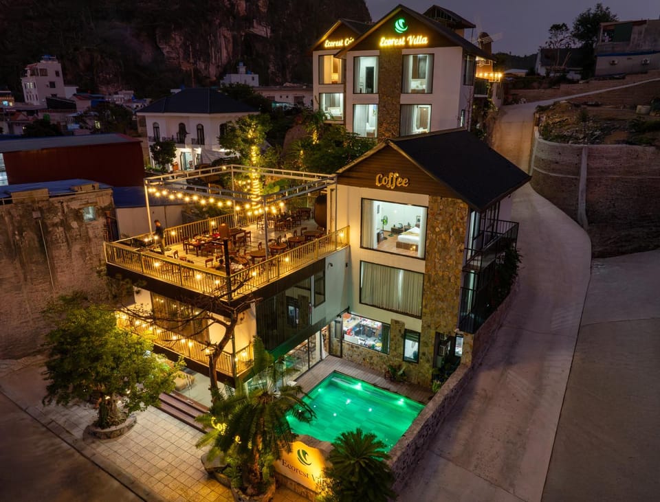 Property building, Night, Swimming pool