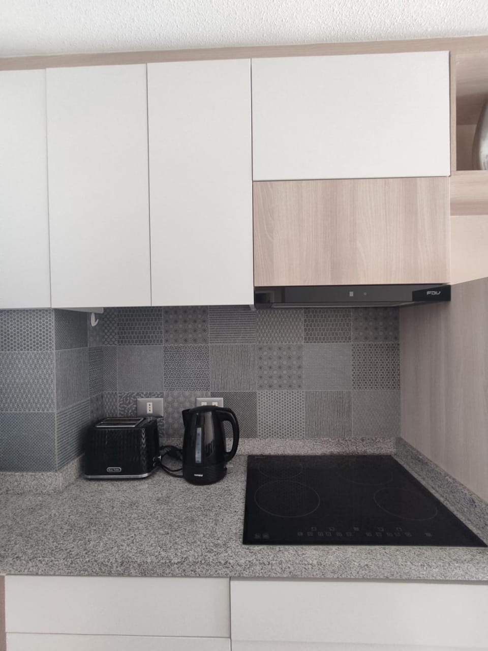 Kitchen or kitchenette, stove