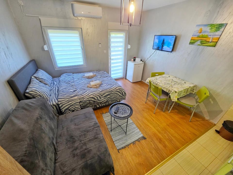 Bed, TV and multimedia, Living room, Photo of the whole room, Seating area, Bedroom, air conditioner
